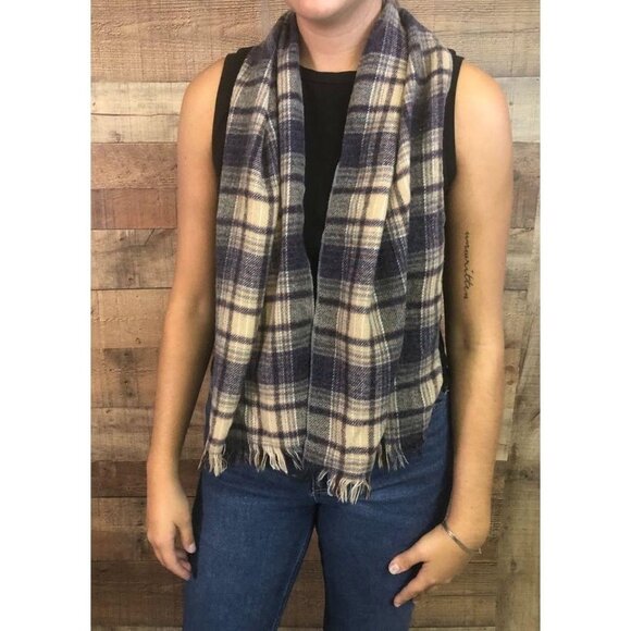Brown, Navy, Red & Tan Plaid Winter Scarf - Picture 4 of 4